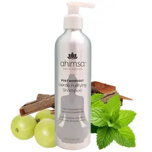 Ahimsa Post Workout Gentle Purifying Shampoo with Willow Bark Extract for Cleansing, Indian Gooseberry for Scalp Health & Invigorating Spearmint Essential Oil Fragrance - Vegan Cruelty Free Sulfate Paraben Alcohol Phthalate Free 10oz