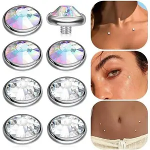 8 Pcs Hypoallergenic Dermal Jewelry 14G AB Cubic Zirconia Dermal Piercing Surgical Steel Micro Dermal Tops Skin Piercing Punk Body Jewelry Studs Gift 3mm 4mm 5mm