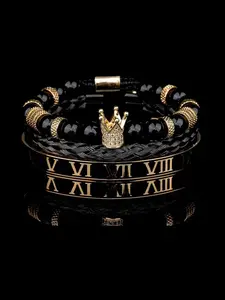 Men's Punk Style Crown Design Beaded Bracelet, Fashionable Jewelry for Party, Daily Clothing Decor, Trendy All-match & Exquisite Jewelry for Birthday Gift, Accessories