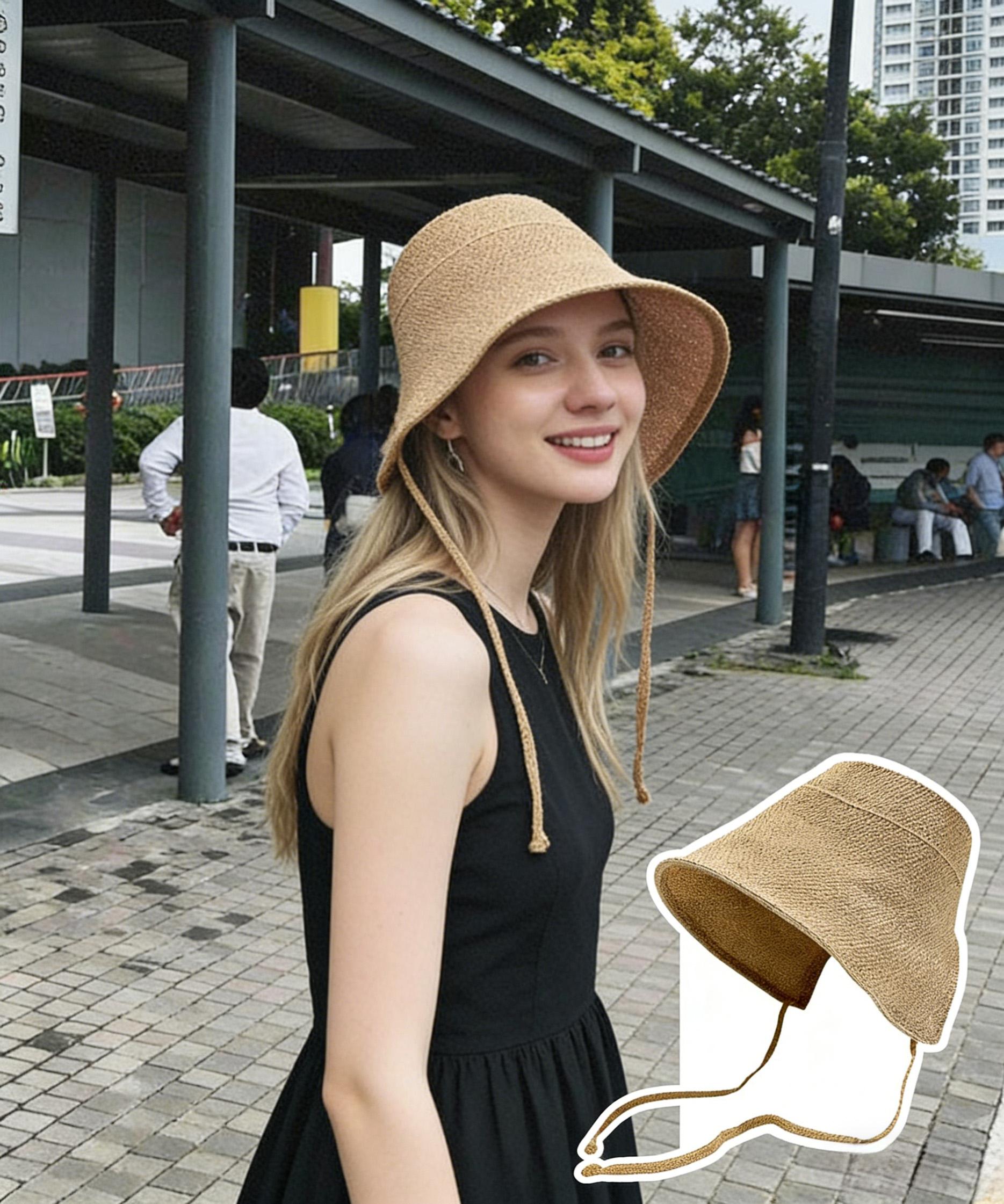 Cotton-Linen Summer Straw Hat — Sun Protection & Shade Hat | Seaside Woven Hat for Women | Vacation-Style Japanese Bucket Hat | Travel, Vacation, or Graduation Gift
