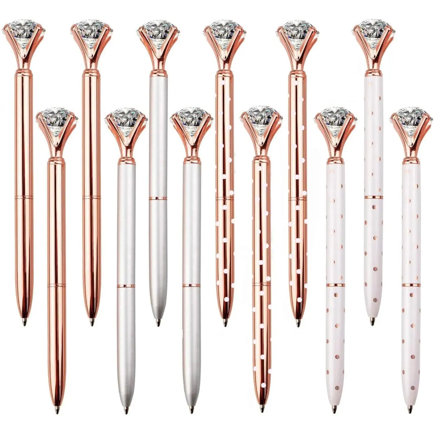 12 Pcs Diamond Pens - Elegant Crystal Topped Office Stationery Supplies, Writing Instruments for Gifting and Special Occasions