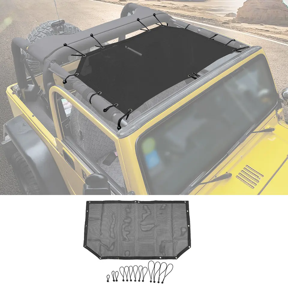 High Quality Car Top Mesh Sunshade - Easy-Install Windscreen Shade Cover, Useful Helpful Practical Automotive Exterior Accessory, Sun Shades for Car Windows Compatible with Jeep Wrangler TJ, Sun Shade For Car Windshield, Windshield Sun Shade