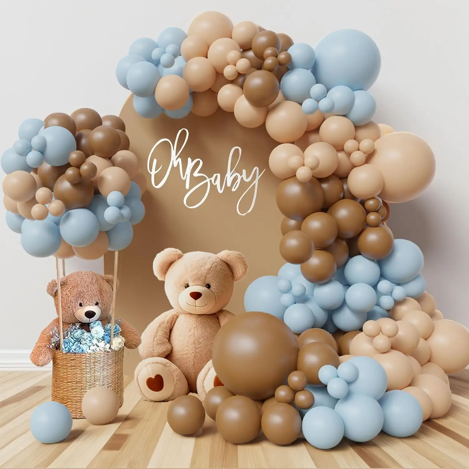 Teddy Bear Balloon Arch Kit: Light Blue, Beige & Brown Balloons for Baby Showers & Gender Reveals