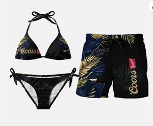 Coors Banquet Matching Couple Swimwear, Tropical Bikini & Beach Trunks Set
