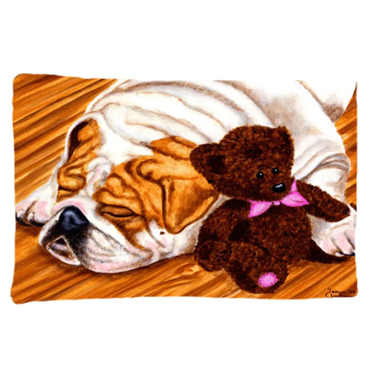 Standard Fabric Pillowcase, English Bulldog & Teddy Bear Design, Breathable, Dry Medium, 20.5 x 30 in Bedding Linen