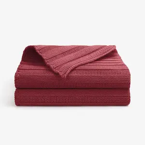 Cozytoon Cotton Knitted Throw Blanket - 100% Cotton Breathable All-Season Knit Throw Blankets for Bed and Couch - Made in Turkey