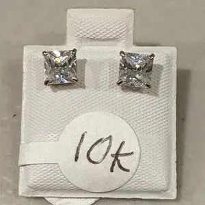 10k yellow Gold Earrings CZ Square Studs for Women's Fashion Jewelry
