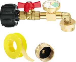 Propane Adapter 1lb to 20lb, QCC1 Propane Refill Elbow Adapter with Gauge and 90 Degree Propane Refill Pressure Adapter for Camping Grill