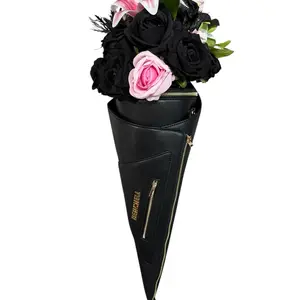 Afrooklyn Berchell Designer Bouquet Bag – Detachable & Interchangeable Black & a lil pink Floral Arrangement Gift with Black Vegan Leather and Artificial Flowers, Crossbody Bag with Snap-on Flowerbed and Multiple Pockets
