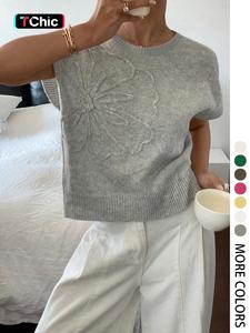 women's plain flower jacquard crew neck sweater, casual slim-fitting long sleeve jumper for daily wear, ladies knitwear for all seasons
