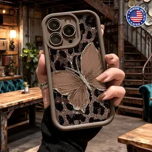 Stylish Leopard Butterfly Pattern Case for iPhone 17 16 15 14 Pro Max 13 12 11 XR XS Plus Air Slim Shockproof Anti Drop Protective Durable TPU Cover