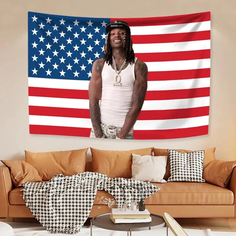 40in x 60in King Von Stars and Stripes American Flag Print Tapestry, Rapper-Themed Home Decoration, Wall Decor, Birthday Gifts for Valentines Day Home Supplies Hanging Banner, Tapestry Room Decor