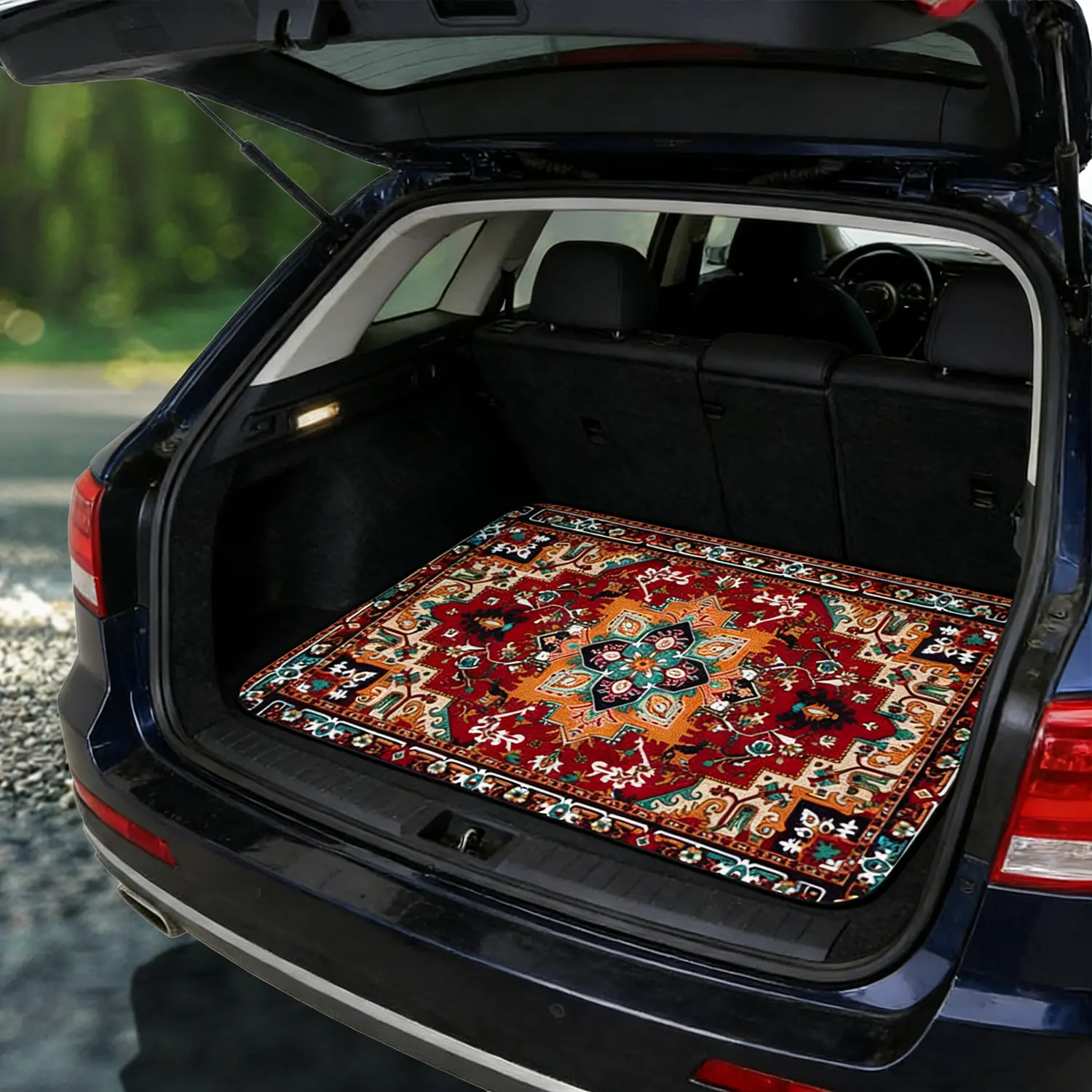 Persian Boho Car Trunk Cargo Mat, Waterproof Non Slip Washable Vintage Persian Trunk Liner, Scratch Resistant Stain Proof Pet Friendly Automotive Floor Carpet for SUV Sedan