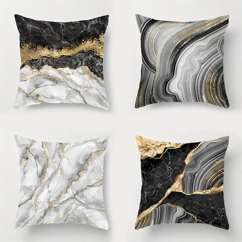 Marble Print Cushion Cover without Filler (4pcs/set), Square Throw Pillow Cover, Durable Cushions, Household Decoration Supplies for Home Living Room Bedroom