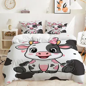 Adorable Baby Cow Design Duvet Cover Set, Fun and Whimsical Bedding Set with Cartoon Print, Soft Fabric for Cozy Comfort, Ideal for Kids' Room and Nursery DecorIncludes. 2/3Pcs, 1 or 2 Pillowcase - No filling/Zipper Closure