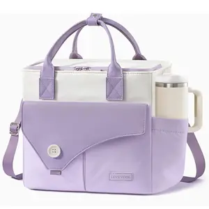 LOVEVOOK Cute Insulated Lunch Bag for Women, Wide Opening Leakproof Cooler Tote with Large Cup Holder and Shoulder Strap, Adult Lunch Box for Work Picnic Campus