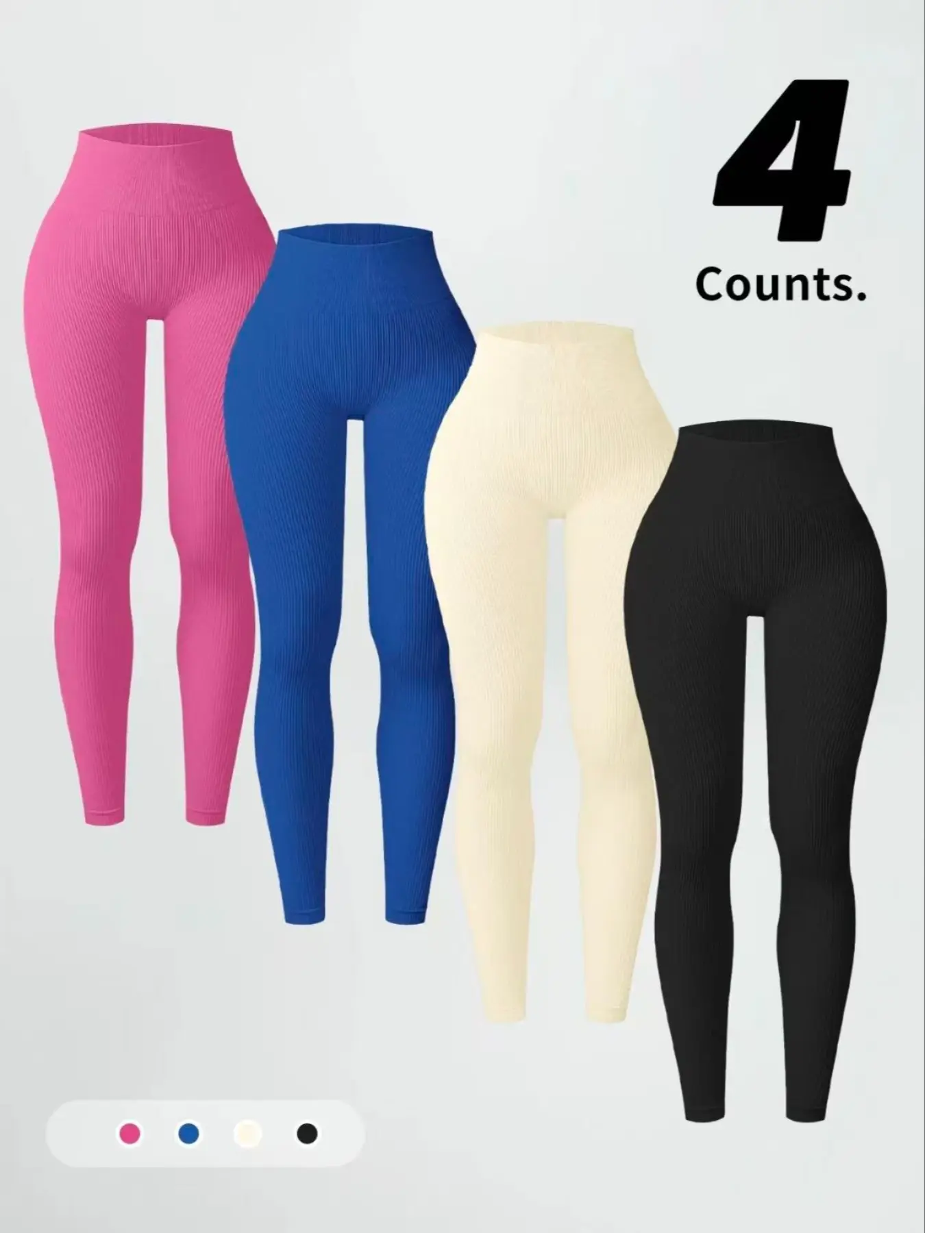 Qfen Sport Women's High Waist Seamless Yoga Pants, Soft Elastic Ribbed Compression Sports Tight Fit, Drawstring Waist, All Seasons Fitness Leggings