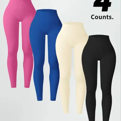 Qfen Sport Women's High Waist Seamless Yoga Pants, Soft Elastic Ribbed Compression Sports Tight Fit, Drawstring Waist, All Seasons Fitness, Athletic Fitness Leggings