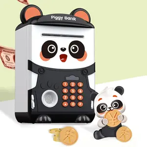 Panda Money Bank Cute Piggy Bank for Kids with Fingerprint Recognition Automatic Rolling Function 8.9x5.9in Plastic Design for Savings Education and Gift Ornaments Decor