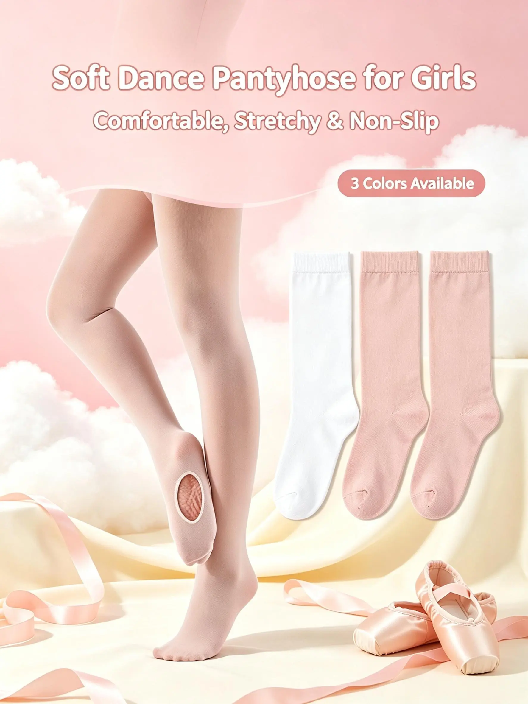 Girls Convertible Dance Tights Soft Stretch Ballet Tights for Kids Dance Class Recital Performance Transition Tights