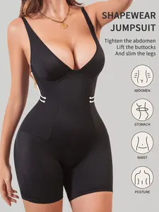 1 Pack High Quality Women's Shaping Bodysuit with underwire without breast pads High support Sexy tummy tuck and buttocks lift Boxers hip wrap design Gather support one-piece suspender Solid color women's shapearound bodysuit, Basic Underwear