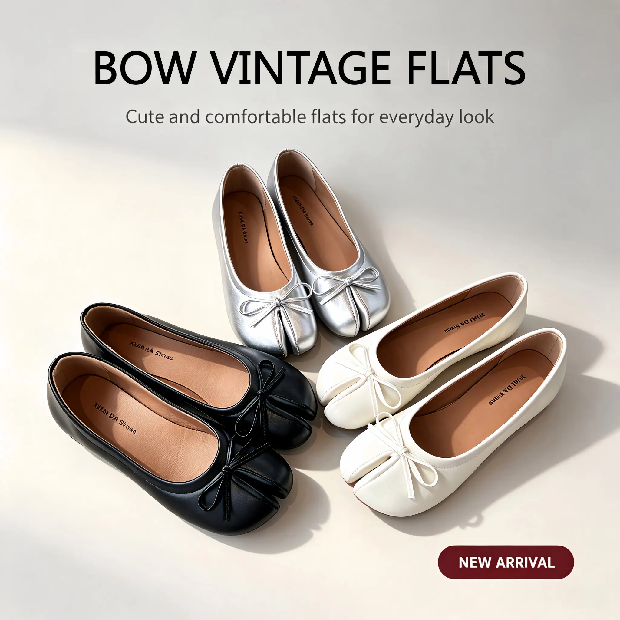Tabi Bow Flats, Polished Glossy Leather Casual Footwear, Office Daily Matching Shoes For Ladies, Flexible Outsole Breathable All-Day Wear Flat Shoes