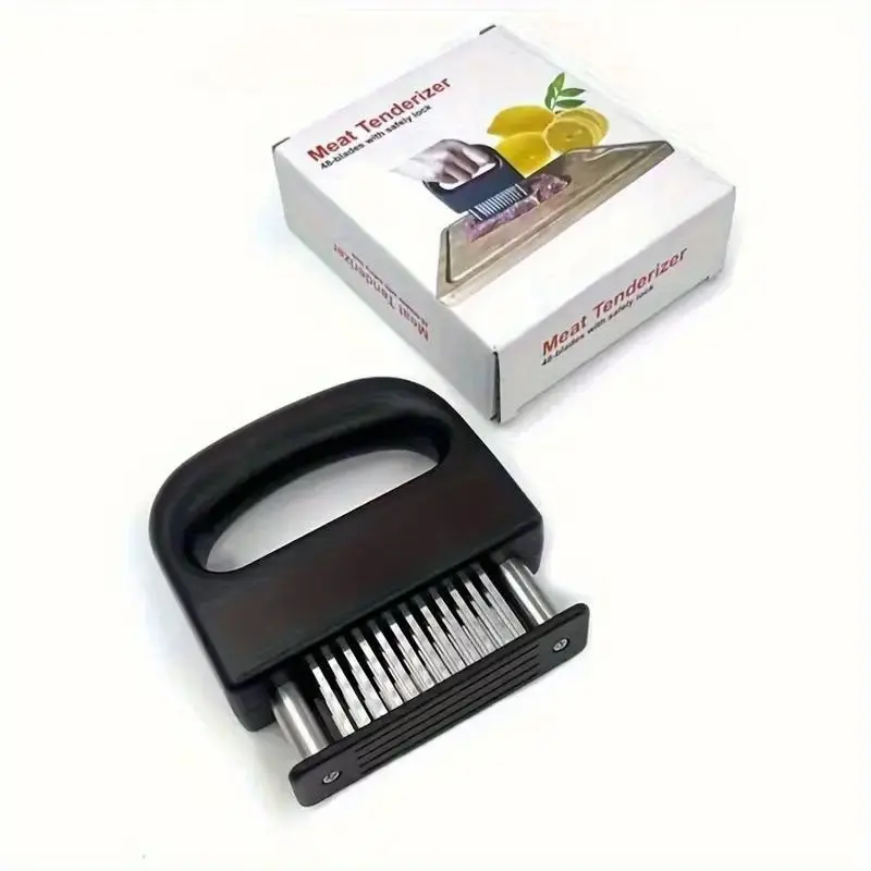 Machine with 48 Stainless Steel Needle Blades, Meat Tenderizer with Safety Lock, Black ABS Handle, Tenderize Steak, Chicken, Poultry, Turkey, Beef And Kitchen Cooking