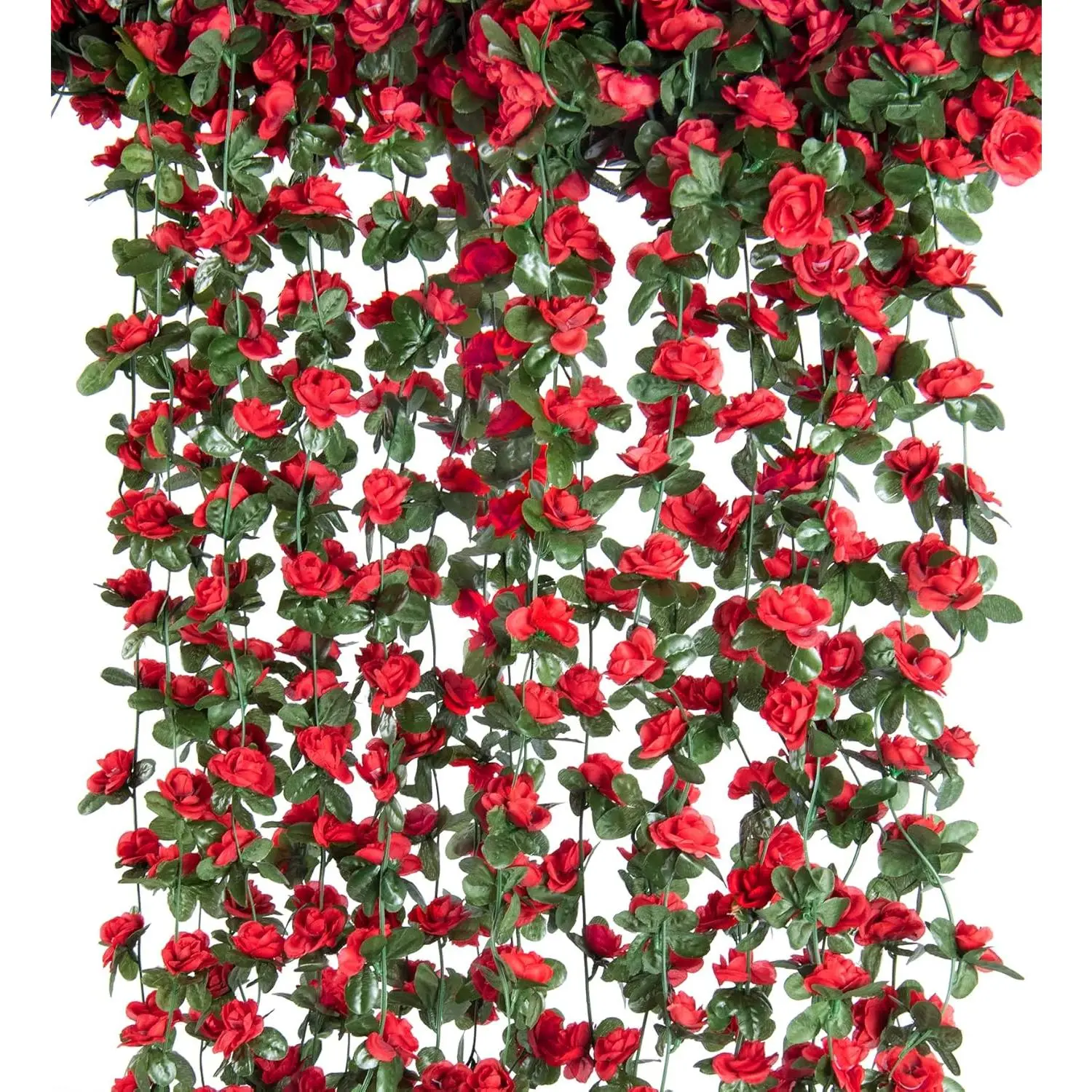 Artificial Silk Rose Vine Flower Garland with Green Leaves - 1.6" Diameter Rose Heads, Removable Parts, Romantic Ornaments, Mobile Phone Selfie Accessory, Room & Wedding Decor Backdrop