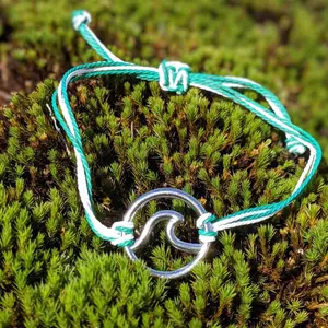 Wave Collection Bracelet – Green & White Adjustable Cord with Ocean Charm