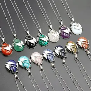 5Pcs Exquisite Butterfly-Shaped Natural Stone Pendants & Silvery Necklaces Set | Unique Butterfly Inlay Design, Perfect For Women'S Casual Attire, Parties And Vacations (Random Color)