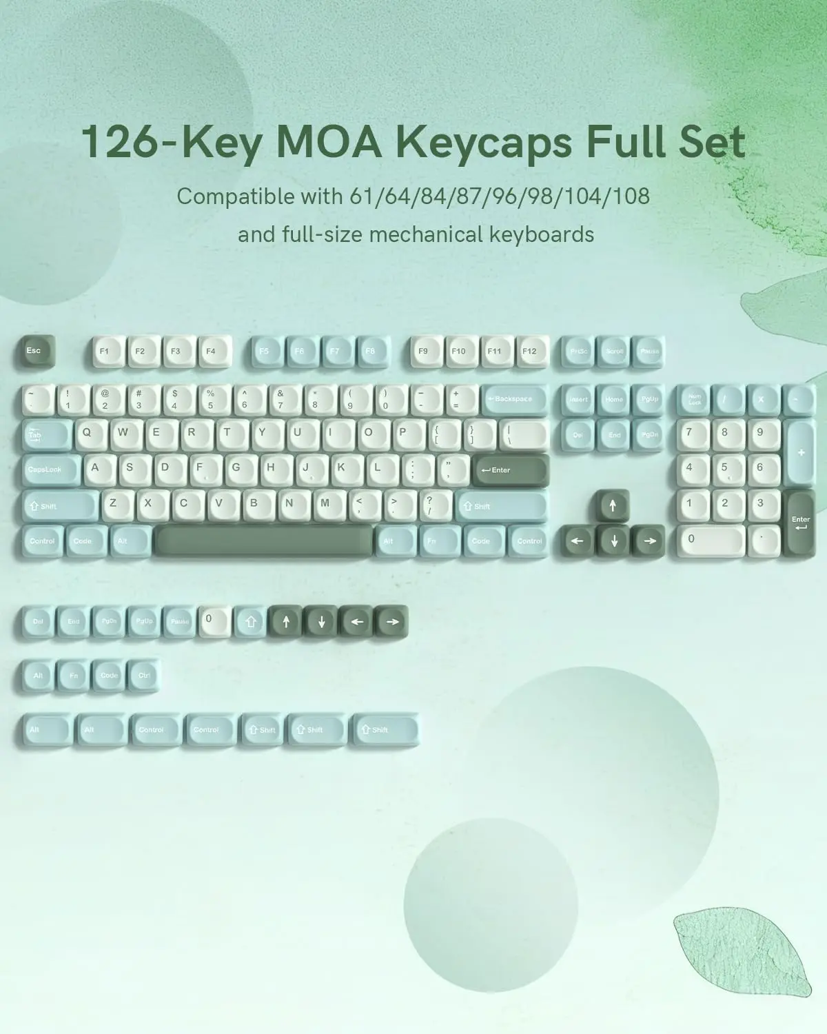 Womier Dye Sublimation PBT Keycap for Mechanical Keyboard, MOA Profile, 126 Keys, Custom Keyboard Keycaps Set, Compatible with MX Cherry Switches and ANSI 60%/75%/96%/104% Layout