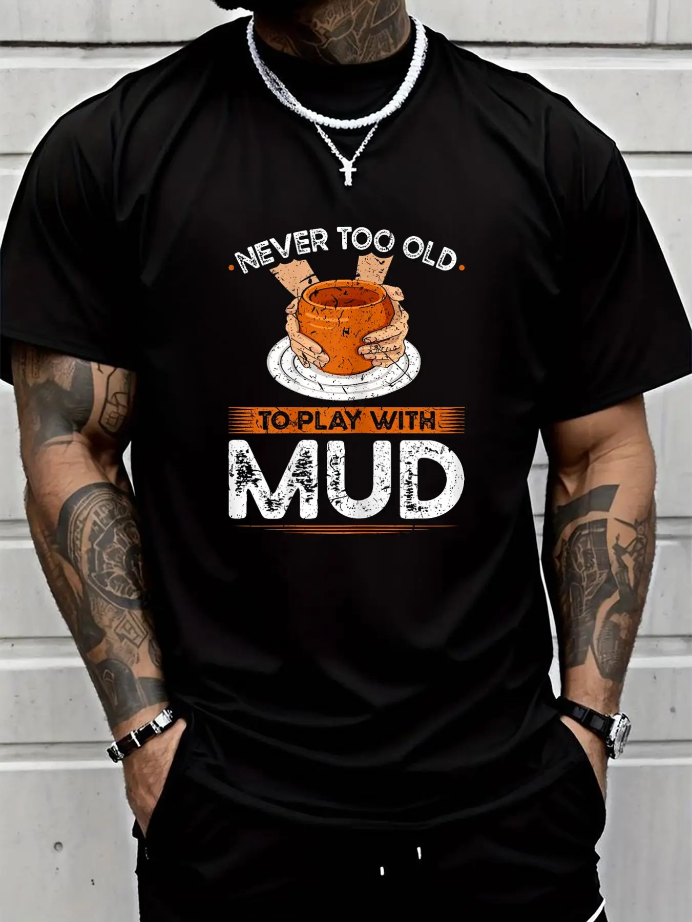 100% cotton Pottery Wheel, Play With Mud, Funny Ceramic Artist T-Shirt Men Graphic T-Shirt Cotton Print short Sleeve Casual Top, Summer Tee Mens Tops
