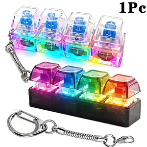 Keyboard Fidget Toy, Light Emitting Keychain, 4-In-1 Decompression Button, Stress Relief Gift, & Transparent Options, Sensory Fidget Keychain, Novelty Fidget Keyring