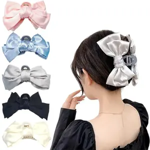 5pcs Elegant Satin Bow Hair Claw Clip Elegant Back of Head Disc Hair Shark Clip Suitable for Daily and Party, Secure Hold for Updos, Ponytails, Buns, and Braids