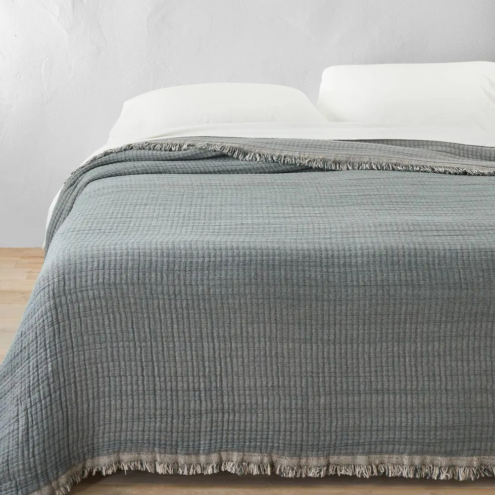 Reversible Textured Cotton Chambray Coverlet - Casaluna: Midweight Jacquard Weave OEKO-TEX Certified