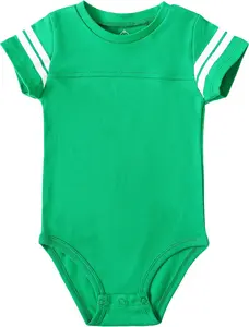 ROMPERINBOX Baby Football Jersey Onsies Raglan Bodysuit Customized Newborn Unisex Romper with Contrasting Sleeve Stripes