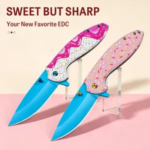 Tactical folding knife EDC multifunctional donut outdoor knife, pocket knife, fruit knife, contoured handle, includes a back clip for easy carry, quick-open design, suitable for wilderness survival emergencies, camping, hiking, DIY, fishing