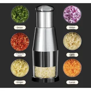 One-Push Garlic Chopper - Multi-function Kitchen Tool for Mincing Garlic, Ginger, Nuts - Thick 304 Stainless Steel, No Slip Grip