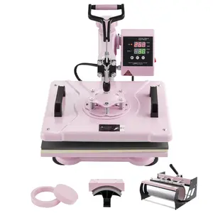 Heat Press Machine, 12x15 Inches, 5 In 1 Combo With 30oz Tumbler Press, For T Shirts, Mugs, Hats, And More, Sublimation Ready, Digital Temperature Control, Even Heating, User Friendly, Pink Finish