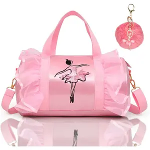 L-CPB012 New in 2024 Cute Backpack Ballet Bag Kits Tutu Dress Dance Bag, Girls Personalized Waterproof Bag Ballerina Duffle Bag with Key Chain Cute Plush hanging Pink ball(Pink)