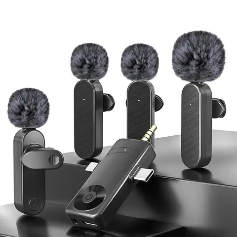 1-to-4 Portable Wireless Microphone Set, Rechargeable Wireless Microphone, Professional Wireless Microphone Set for Live Streaming & Podcasting, Live Streaming Equipment, Live Broadcast Equipment, Live Broadcasting Equipment, Wireless Lavalier Mics