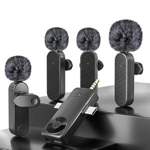 1-to-4 portable wireless microphone set, rechargeable wireless microphone, professional wireless microphone set for live streaming & podcasting