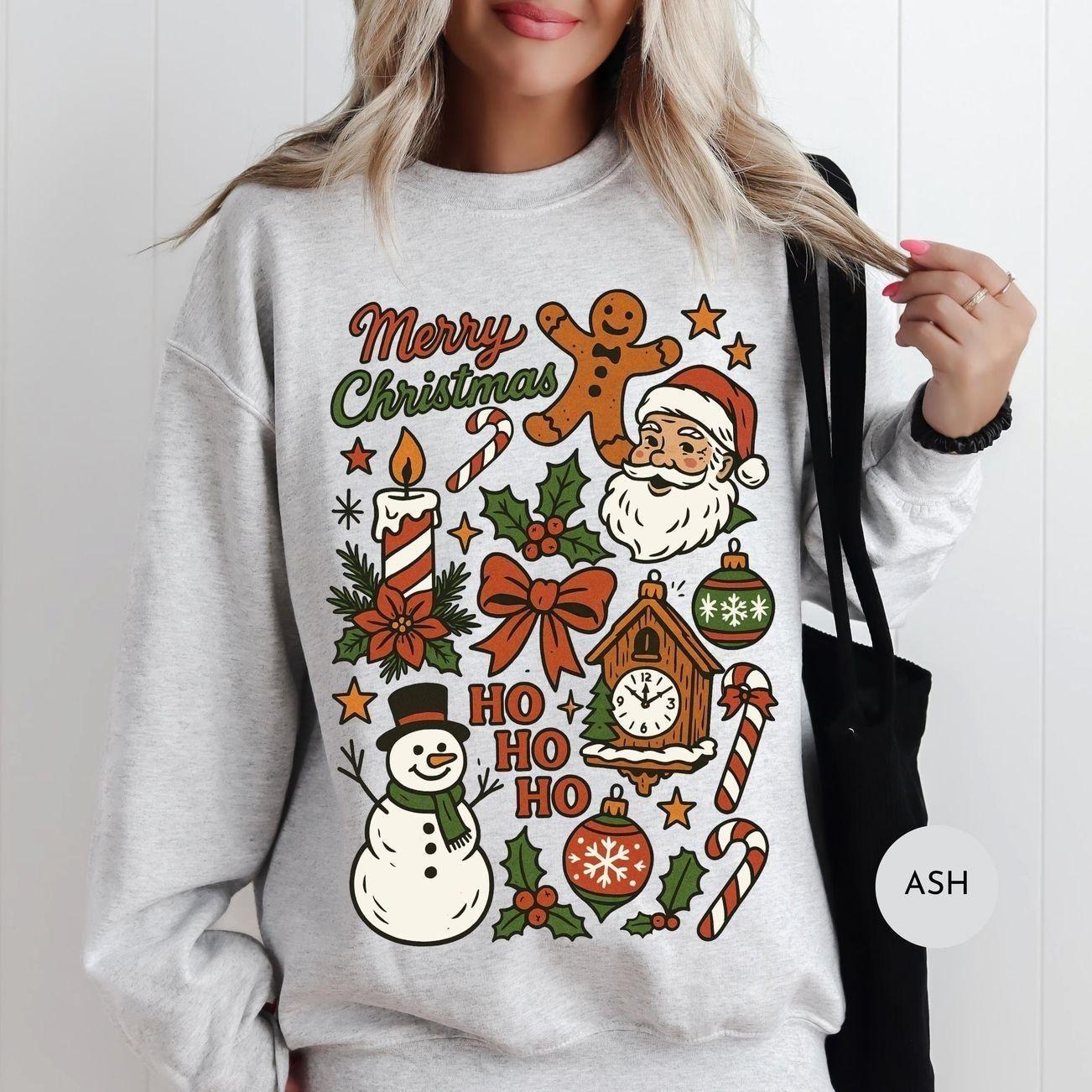 Merry Christmas Sweatshirt, Christmas TShirt, Snowman, Gingerbread, Santa Shirt, Y2K Christmas Matching Christmas Shirt Sweatshirt Christmas Party Outfit, Holiday Gift for Family & Friends, Christmas Gift for Women & Men…