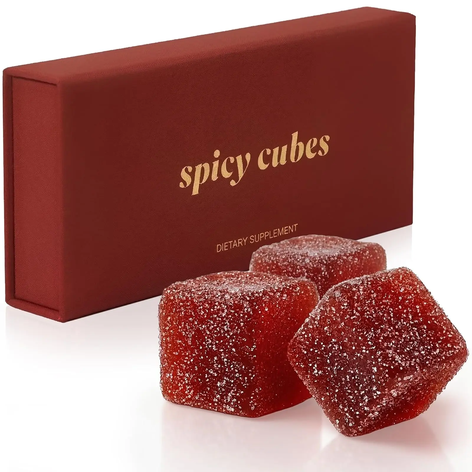 Spicy Cubes Hot Peach Gummies - Sweet & Spicy Chili Sugar Coating - Maca Root & Muira Puama for Energy, Mood & Vitality - Fun Treat for Couples & Social Moments - 1 Pack (8 pieces)
