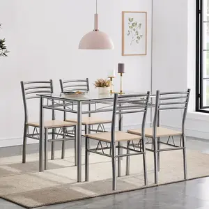 Dining Set Includes Table and Chairs for Kitchen | Silver Frame