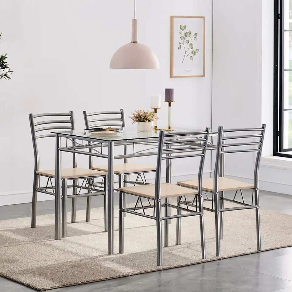 Dining Set Includes Table and Chairs for Kitchen | Silver Frame
