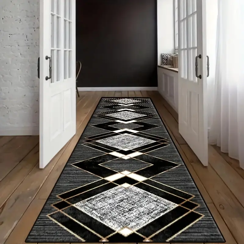 1pc Modern Shaggy Velvet Runner Rug - Non-Slip Backing Durable Decorative Mat, Modern Indoor Abstract Shag Floor Rug for Corridor, Bedroom, Modern Indoor Rug