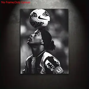 1 piece/set of frameless canvas painting print poster, Frameless Artwork, Unframed art print, classic realistic art, football elf Ronaldinho, suitable for sports culture enthusiasts, perfect gift, bedroom, living room, mural, room decoration