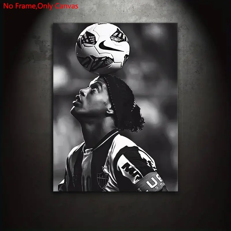 1 set of frameless canvas print, Unframed art print, Art Canvas Prints, classic realistic art, football elf Ronaldinho, suitable for sports culture enthusiasts, perfect gift, room decor