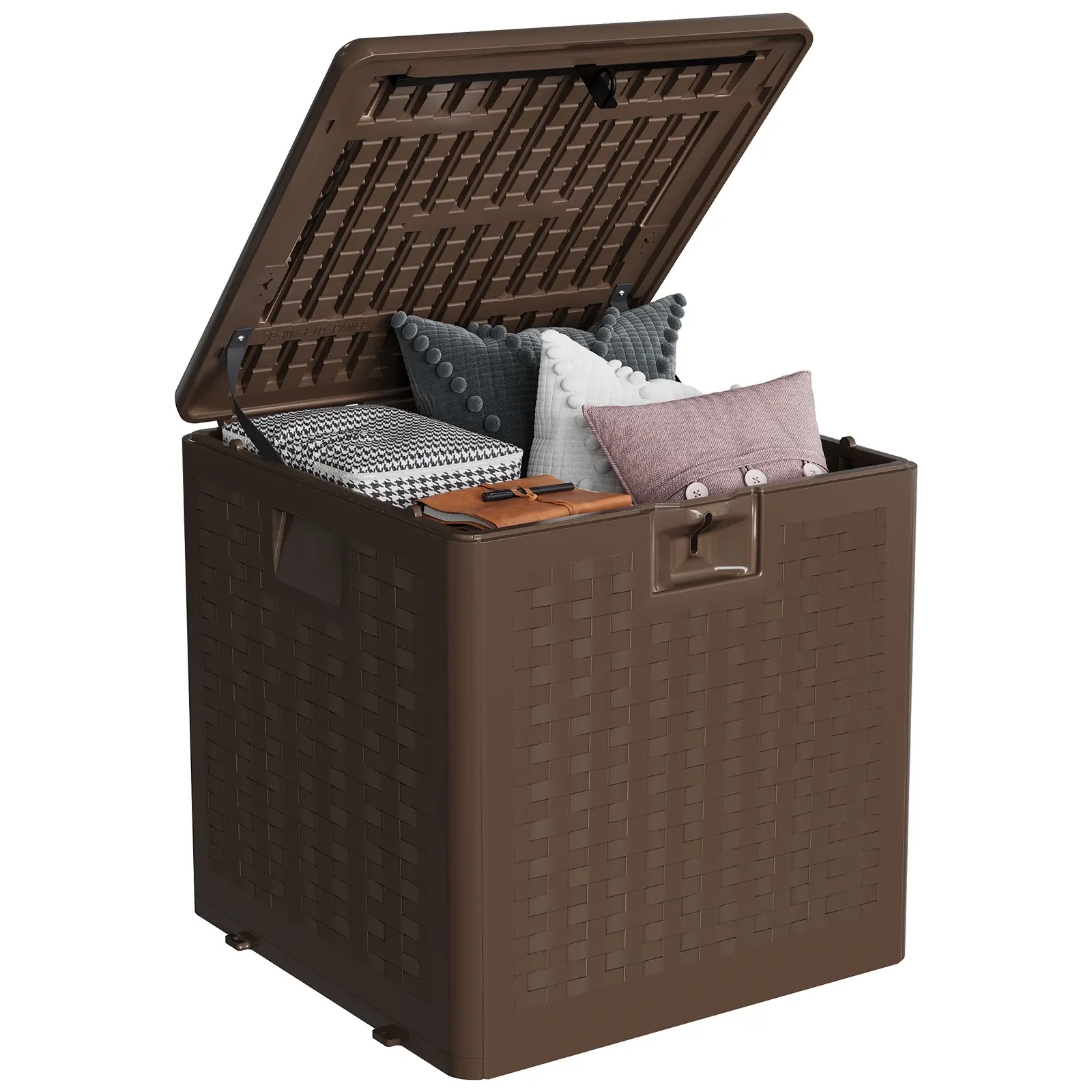 28 Gal Outdoor Resin Deck Box - Weatherproof, UV-Resistant, Lockable Lid - Durable Rattan-Style Patio Storage Bin for Garden Tools, Cushions, Pool Accessories